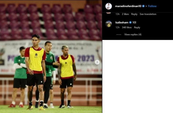 Kai Boham menanggapi postingan Marselino Ferdinan saat berlatih bareng Timnas Indonesia (Instagram/marselinoferdinan10)