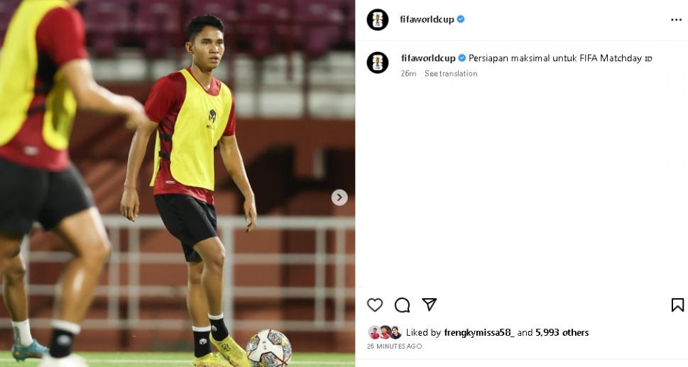 Akun FIFA pajang wajah serius Marselino Ferdinan. (Instagram/@fifaworldcup)