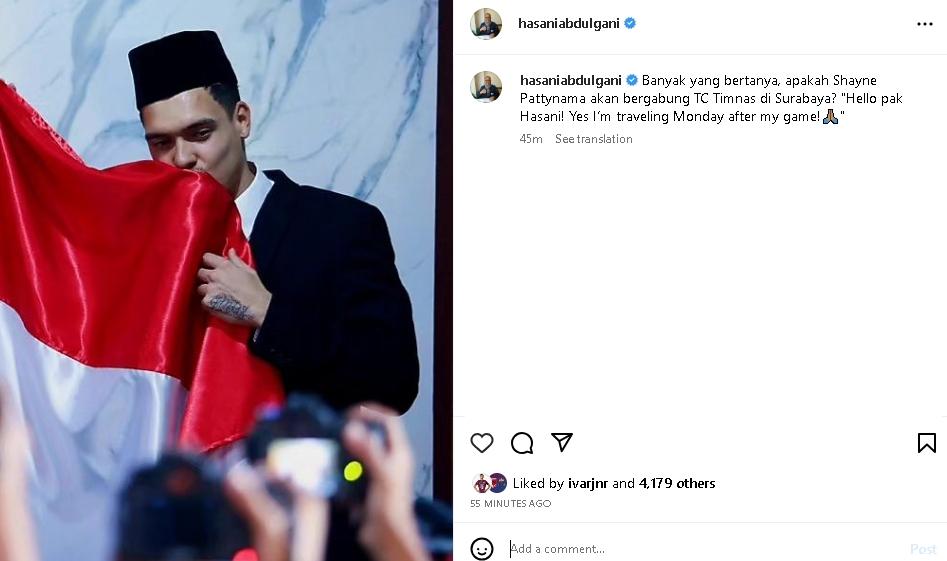 Shayne Pattynama kabarkan segera gabung TC Timnas Indonesia. (Instagram/@hasaniabdulgani)