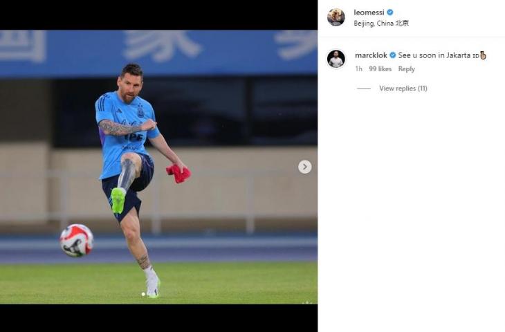 Marc Klok komentari postingan Lionel Messi yang pamer momen berada di China. (Instagram/leomessi)