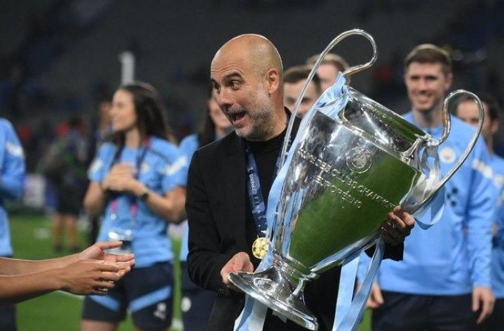 Pep Guardiola sukses raih trofi Liga Champions bersama Manchester City. (Twitter)