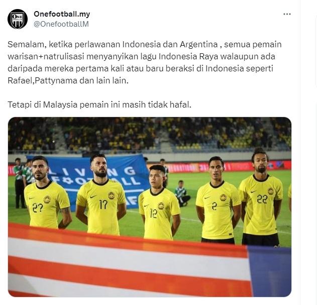 Media Malaysia soroti pemain keturunan Indonesia yang hafal Indonesia Raya. (Twitter/@OnefootballM)