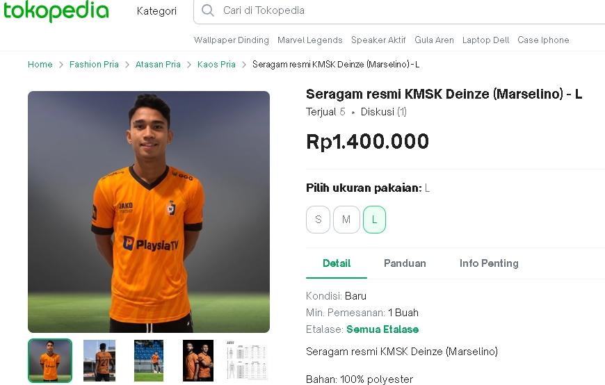 Jersey Marselino Ferdinan yang dijual KMSK Deinze secara online. (bidikan layar Tokopedia)