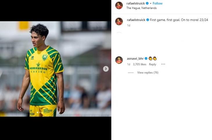 Asnawi ikut komentari postingan Rafael Struick yang baru mencetak gol. (Instagram/rafaelstruick)