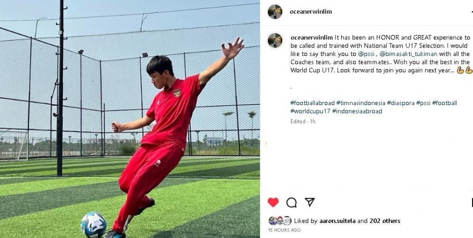 Jebolan Spanyol Ocean Lim tulis pesan menyentuh usai dipanggil seleksi Timnas U-17. (Instagram)