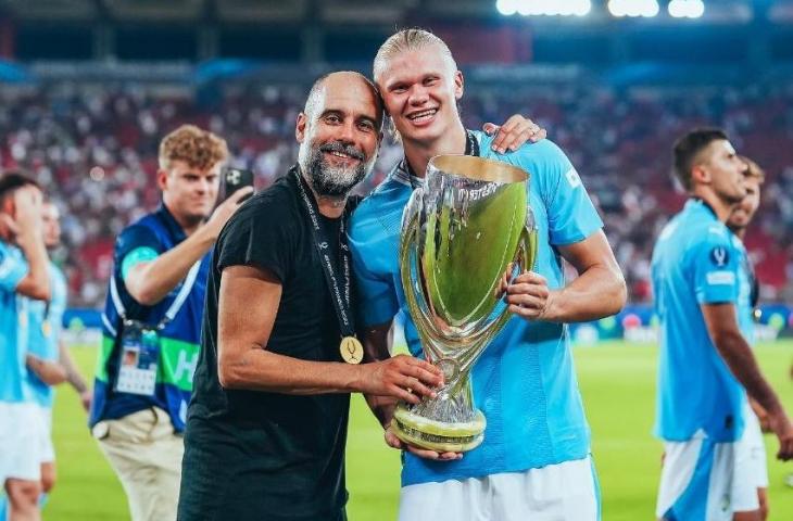 Pep Guardiola dan Erling Haaland. (Instagram/@mancity)