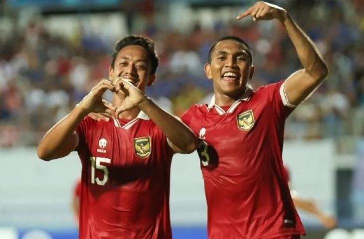 Pemain Timnas Indonesia U-23 Haykal Alhafiz berselebrasi usai bobol Thailand di Piala AFF U-23 2023. (Instagram/@timnas.indonesia)