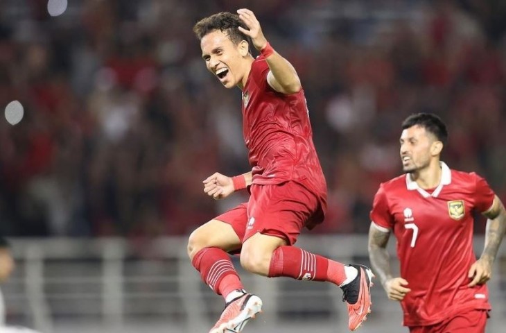 Egy Maulana Vikri usai mencetak gol ke gawang Turkmenistan, dan jadi top skor sementara Timnas Indonesia era Shin Tae-yong. (Dok. PSSI)