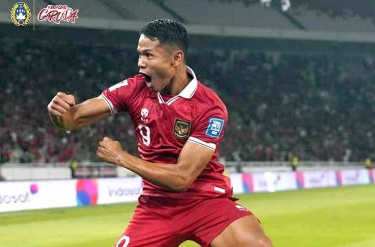 Selebrasi Dimas Drajad usai mencetak gol ke gawang Brunei Darussalam. (Dok. PSSI)