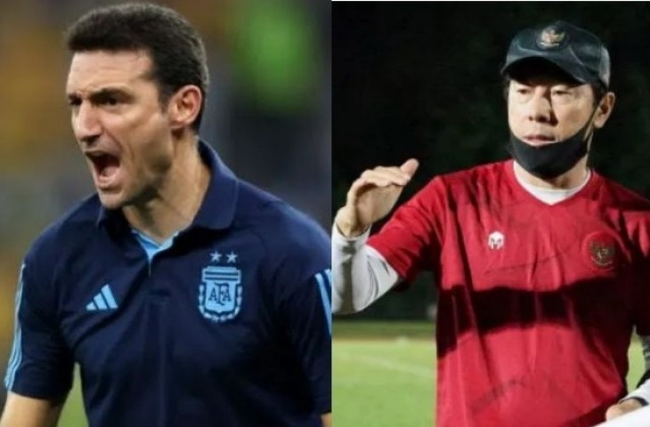 Pelatih Argentina (kiri) Lionel Scaloni tiru langkah Shin Tae-yong untuk memperkuat skuadnya dengan cara mencari pemain naturalisasi. (Twitter/Argentina dan dok.PSSI)