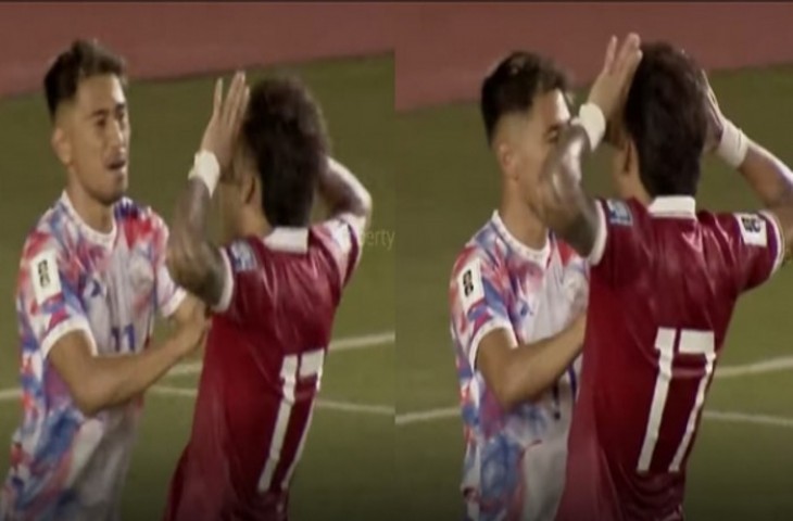 Saddil Ramdani merayakan gol penyeimbang di depan bek kiri Filipina Daisuke Sato menjadi sorotan (@liga1hub)