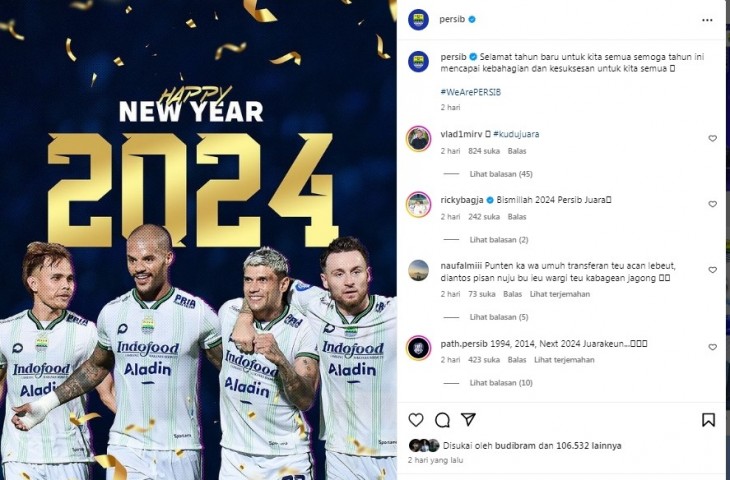 Komentar Vladimir Vujovic di Instagram Persib. 