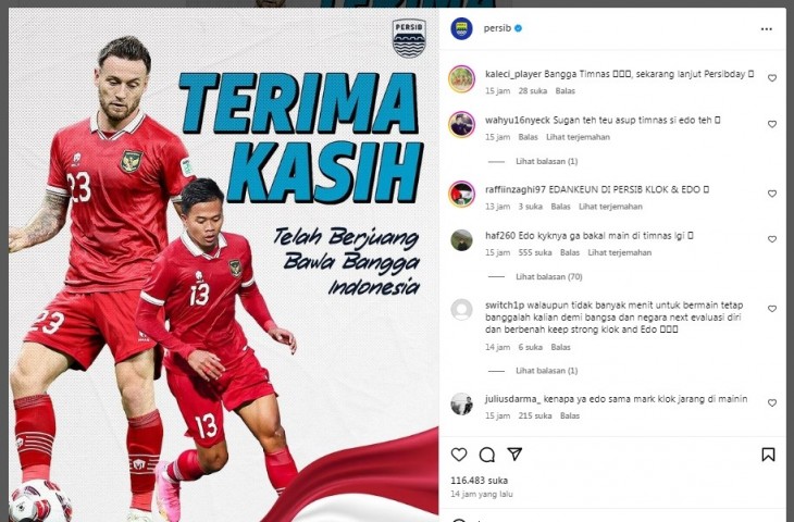 Ucapan terima kasih Persib pada Marc Klok dan Edo Febriansah. 