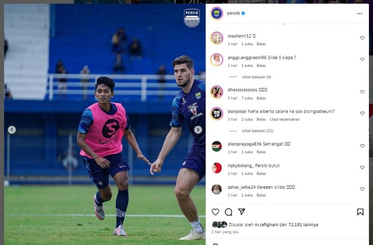 Unggahan Persib, salah satunya menampilkan foto Faris Abdul Hafizh. (MO Persib)