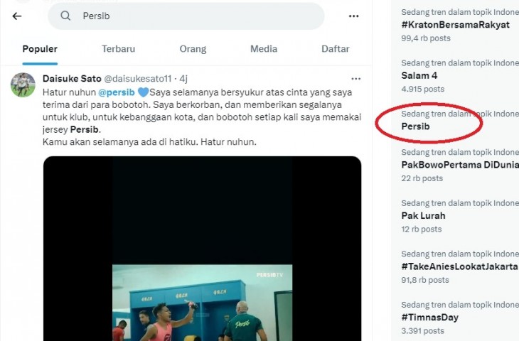 Persib jadi trending topik di twitter. 