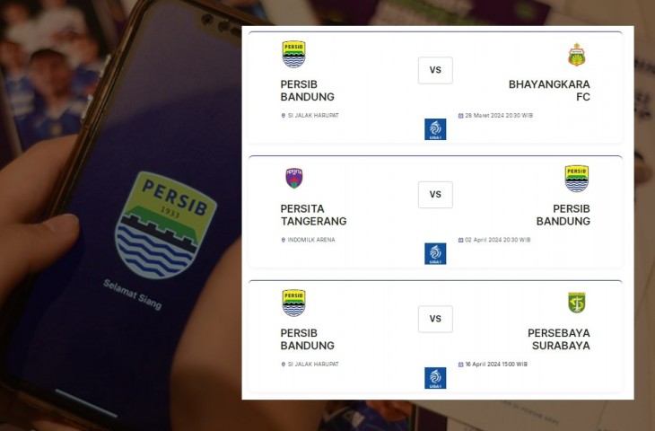 Jadwal pertandingan Persib yang dirilis di website resminya. 