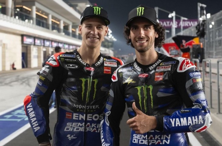 Dua pebalap andalan tim Monster Energy Yamaha, Alex Rins dan Fabio Quartararo merasa kesulitan di sesi latihan MotoGP Qatar 2024. (Instagram/@yamahamotogp).