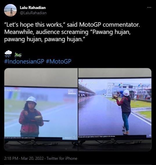 Meme pawang hujan MotoGP Mandalika menarik perhatian netizen. (Twitter)