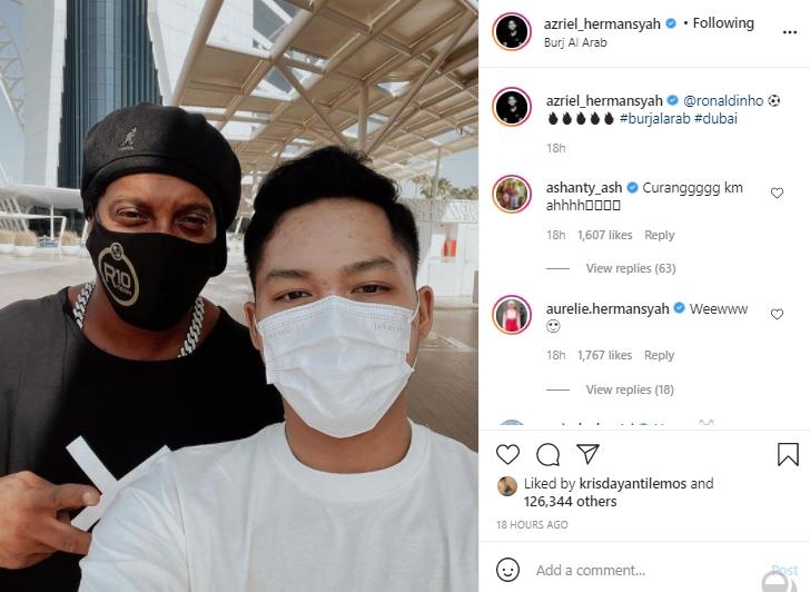 Azriel Hermansyah dan Ronaldinho (Instagram.com)