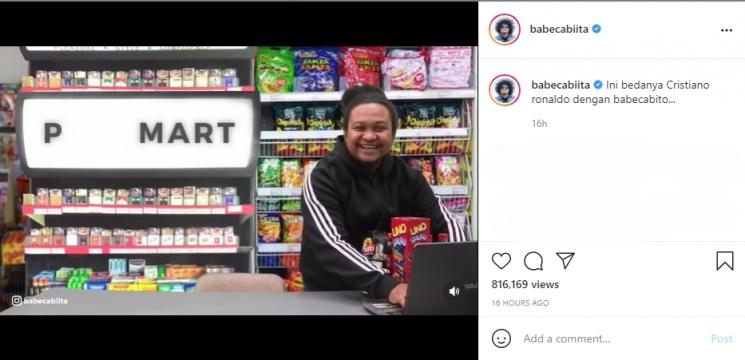 Babe Cabita tirukan aksi Cristiano Ronaldo menggeser minuman bersoda. (Instagram/babecabiita)