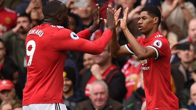 Duo penyerang Manchester United, Romelu Lukaku (kiri) dan Marcus Rashford. [Oli SCARFF / AFP]