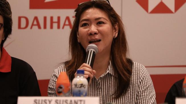 Kepala Bidang Pembinaan dan Prestasi PBSI, Susy Susanti, dalam acara konferensi pers Indonesia Masters 2019 di Hotel Sultan, Senayan, Jakarta, Senin (21/1/2019). [Humas PBSI]