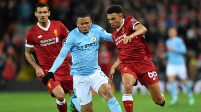 Liverpool vs Manchester City pada leg pertama babak 16 besar Liga Champions musim lalu, (ANTHONY DEVLIN / AFP)