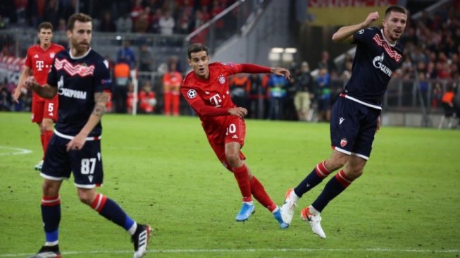 Aksi gelandang Bayern Munchen, Philippe Coutinho, saat pertandingan melawan Red Star Belgrade pada laga pertama Grup B Liga Champions, Kamis (19/9/2019) dini hari WIB. (Twitter/@FCBayern)