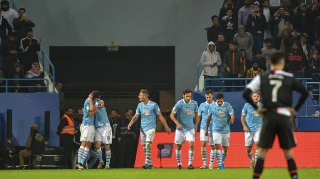 Ekspresi Cristiano Ronaldo usai Juventus dikalahkan Lazio 1-3 di final Piala Super Italia 2019. (Foto: AFP)