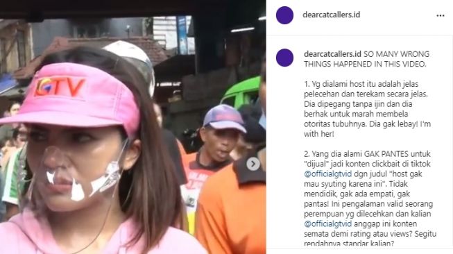 Dinar Candy kena pelecehan saat syuting acara tv. [Instagram/dearcatcallers.id]