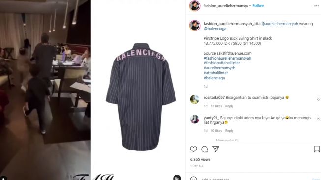 Aurel Hermansyah pakai baju Balenciaga. (Instagram/@fashion_aurelhermansyah_atta)