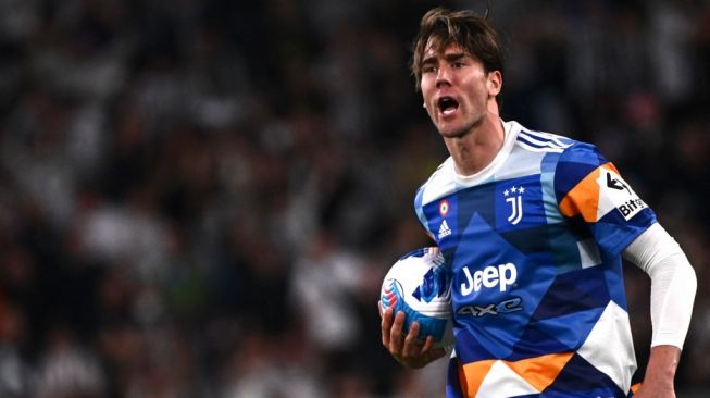 Penyerang Juventus, Dusan Vlahovic. [MARCO BERTORELLO / AFP]