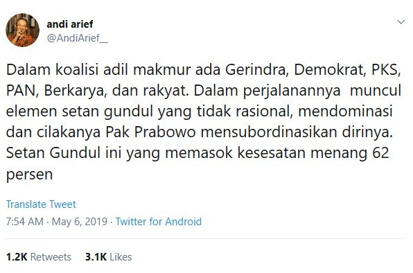 Setan gundul dalam cuitan Andi Arief. (twitter/AndiArief_)