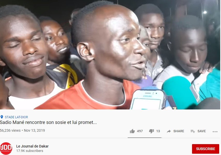 Momen Sadio Mane saat Bertemu 'Kembaran'. Tangkapan layar (Youtube/Le Journal de Dakar)