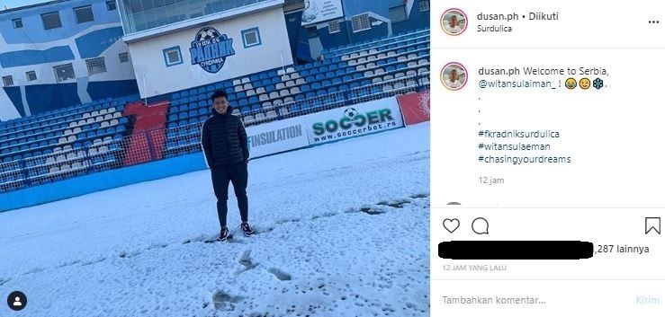 Witan Sulaeman telah tiba di Serbia. (Instagram/@dusan.ph).