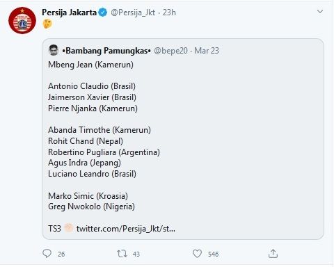 Tangkapan gambar twitter persija (@Persija_Jkt)