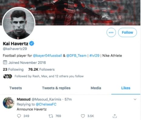 Kai Havertz sukai balasan netizen soal Chelsea. (Dok. The Sun).