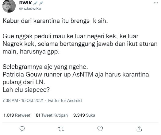 Warganet sentil Rachel Vennya (Twitter.com)