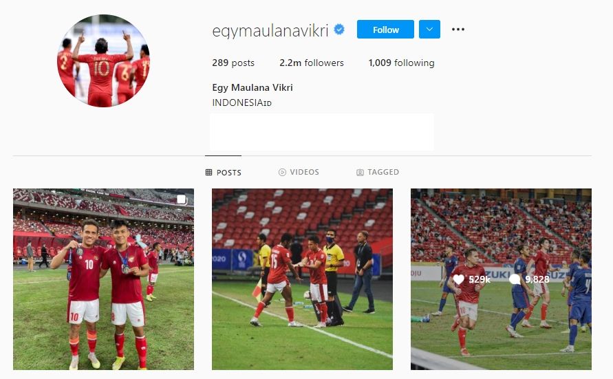 Egy Maulana Vikri sudah tak lagi mencantumkan FK Senica di bio Instagramnya. (Instagram/egymaulanavikri)