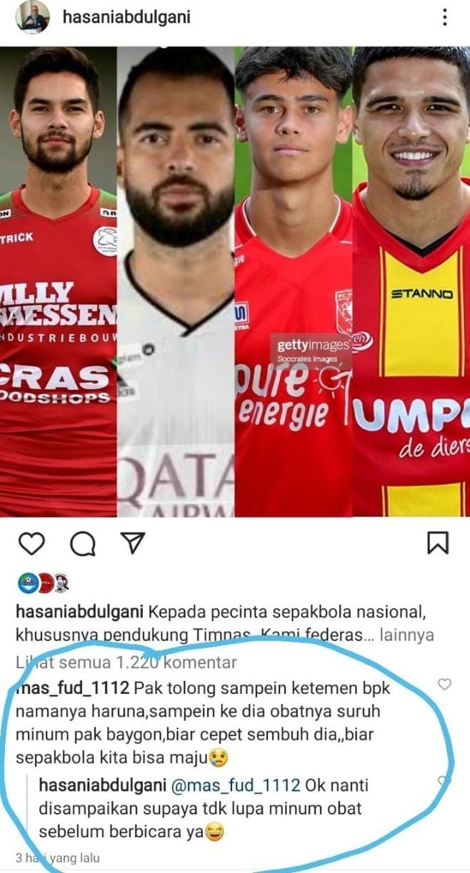 Hasani Abdulgani mengomentari permintaan netizen. (Instagram/hasaniabdulgani)