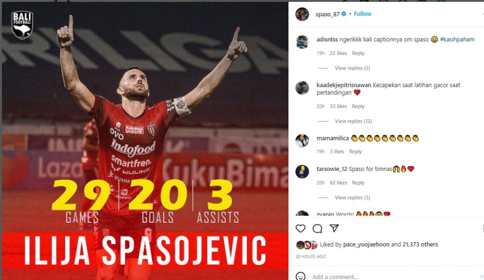 Postingan Ilija Spasojevic yang menyentil pernyataan Shin Tae-yong. (Instagram/spaso_87)