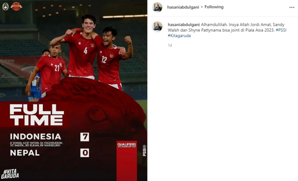 Hasani Abdulgani sebut pemain keturunan Indonesia bisa main di Piala Asia 2023. (Instagram/hasaniabdulgani)